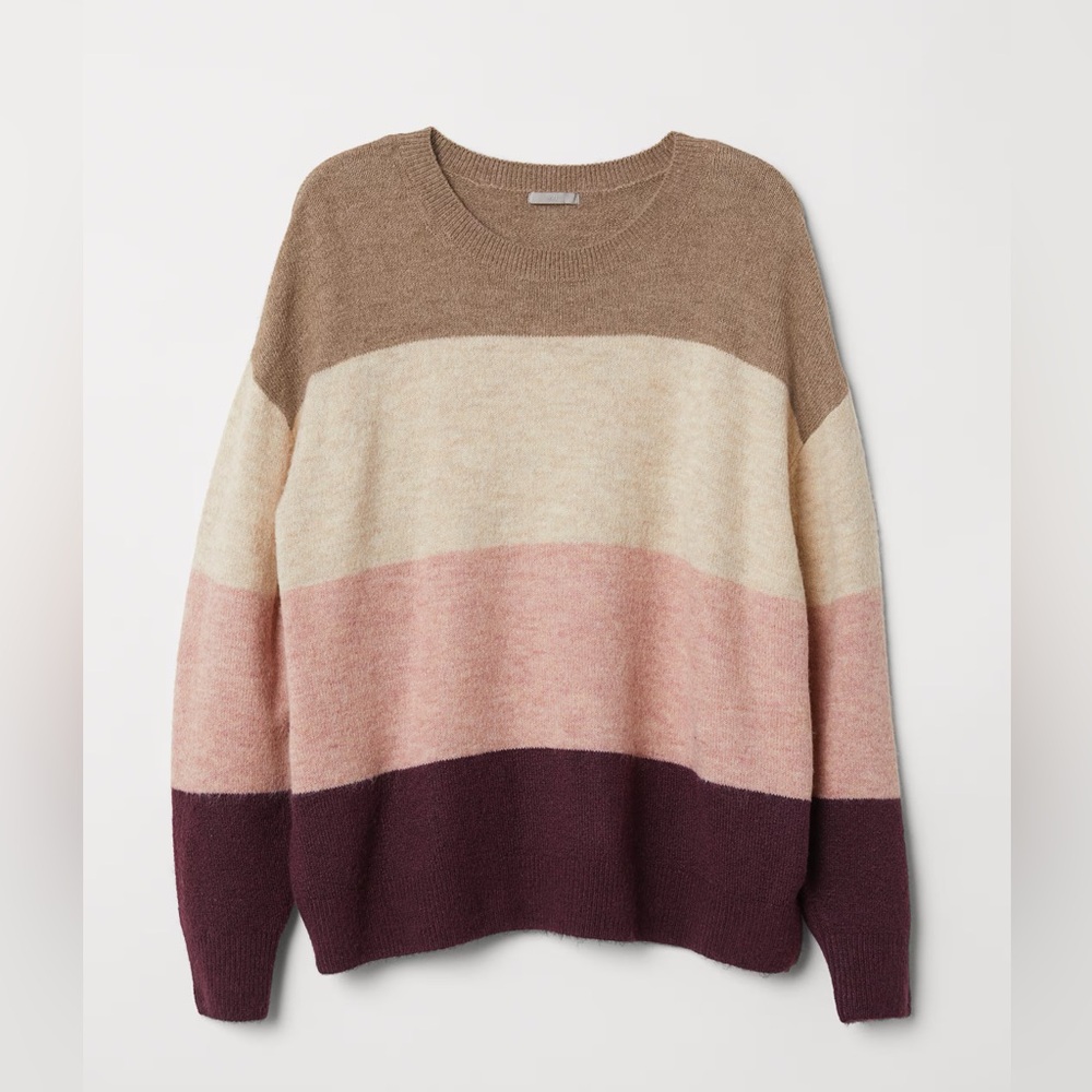 H&M Beige Pink Color Block Knit Sweater
